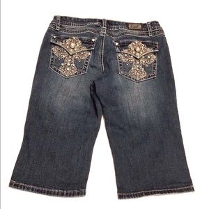 Earl Jeans Bermuda jean denim shorts crosses bling